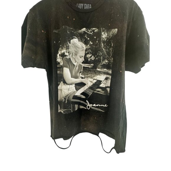 Lady Gaga - “Joanne” - Playing Piano - Black Distressed Cotton T-Shirt‎ Size L - Picture 3 of 7
